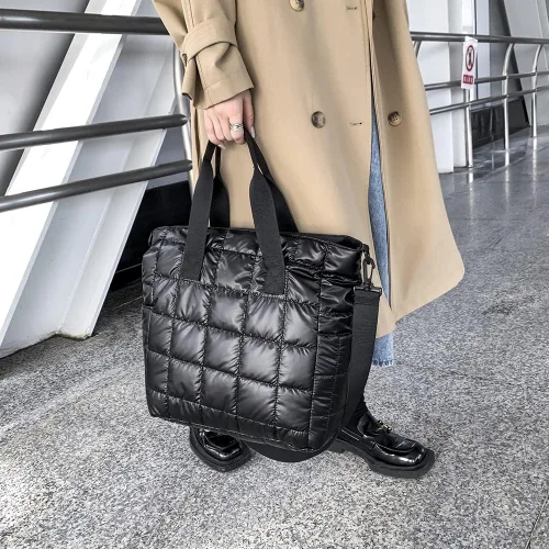 Miniatura 9 de AZURAOKEY Bolso de mano acolchado para mujer, acolchado de algodón acolchado, bolsa de hombro acolchada de invierno