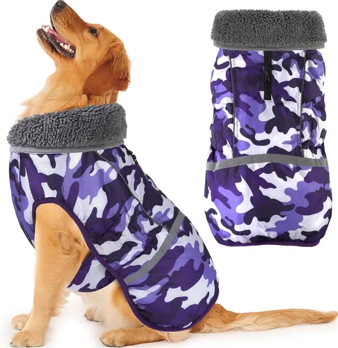 Miniatura 15 de Dogcheer Abrigo cálido para perro, ropa de invierno con cuello polar, chaqueta reflectante para mascotas, ropa para clima frío, chaleco impermeable