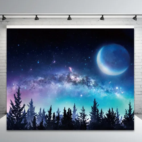 Miniatura 2 de Telón de fondo de cielo nocturno estrellado para fotografía, 10 x 8 pies, vista nocturna del bosque, telón de fondo para fotos, universo galaxia
