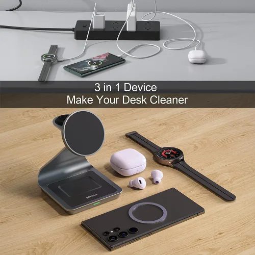 Miniatura 7 de Cargador inalámbrico para Samsung: Estación de carga inalámbrica magnética 3 en 1 para Samsung S26 S25 S24 Ultra S23 S22, soporte de muelle