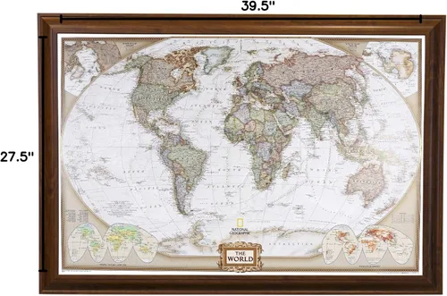 Miniatura 9 de Mapamundi con alfileres, personalizado, ejecutivo, con marco de 24 x 36" y alfileres, Marrón, 24 x 36 pulgadas 1. Póster de lona