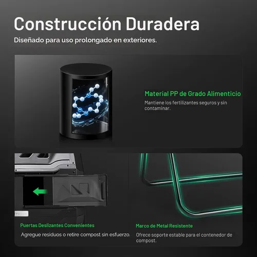Miniatura 5 de VIVOSUN Cubo de compostaje giratorio para exteriores, con puerta negra de 43 galones, doble lote giratorio Negro