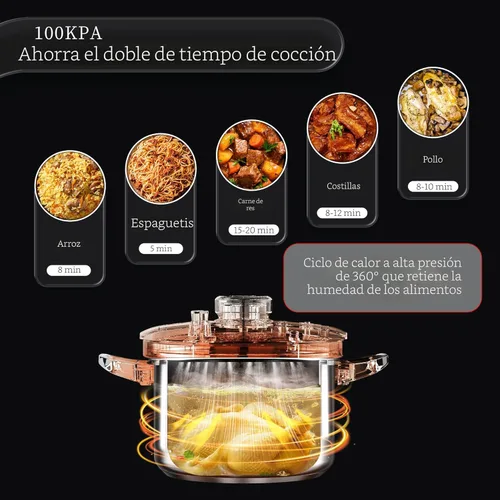 Miniatura 4 de TIBORANG Olla de presión de acero inoxidable de 6.3 QT, [Multi-cocina para estufa de gas e inducción] [Ahorra 70% del tiempo de cocción]