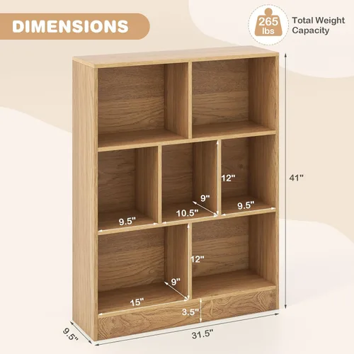 Miniatura 3 de HONEY JOY Organizador de almacenamiento de juguetes para niños, gabinete de almacenamiento de madera de 7 secciones, baúl de juguetes de guardería