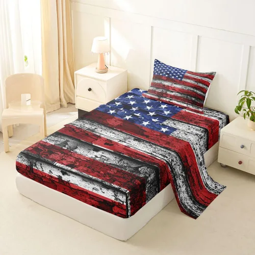Miniatura 6 de Feelyou Juego de sábanas de la bandera estadounidense, tamaño individual, juego de cama para niños y niñas, 4 de julio, 4 de julio, sábana bajera