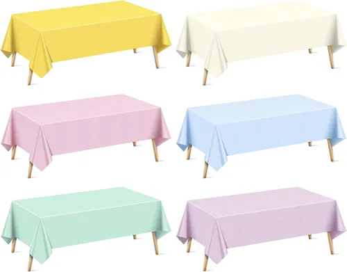 Miniatura 12 de Mantel rectangular de la serie azul y verde, 4 piezas, 54 x 72 pulgadas, color sólido, impermeable y a prueba de derrames, mantel de plástico