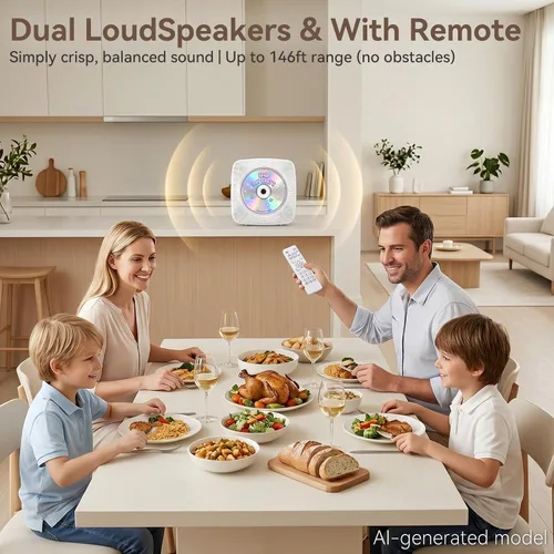 Miniatura 5 de Reproductor de CD portátil Bluetooth recargable: Reproductores de CD para el hogar con 1800mAh Kegaudio Reproductor de CD de escritorio de pared