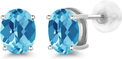 Miniatura 259 de Gem Stone King Aretes de oro de 14 quilates con piedra natal ovalada de 0.315 x 0.236 in Aretes de oro para mujer