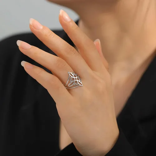 Miniatura 4 de TEAMER Anillo de nudo de bruja, de acero inoxidable, anillo de amuleto celta geométrico, anillo de nudo celta, joyería vintage para mujer