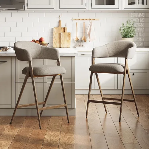 Miniatura 20 de COLAMY Juego de 2 taburetes de bar de 26 pulgadas de altura de mostrador con respaldo, sillas de bar tapizadas modernas con patas de metal para Beige
