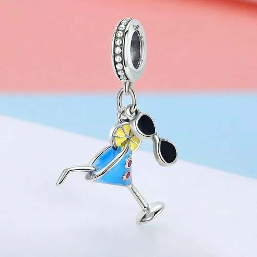 Miniatura 3 de Abalorio de plata de ley 925 con diseño de limón y copa de vino, para pulsera y collar