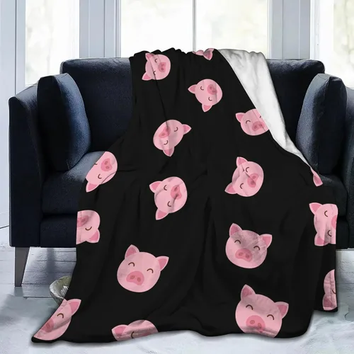 Miniatura 13 de SARA NELL Manta de cerdo rosa, bonita manta de franela con cara de cerdo de dibujos animados, súper suave, acogedora, esponjosa, cálida, para sofá