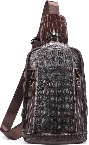 QAZWSXE Bolso cruzado de cuero para hombre, bolso bandolera de hombro, bolsas casuales para el pecho, para viajes, senderismo, mochilas, 11 - café
