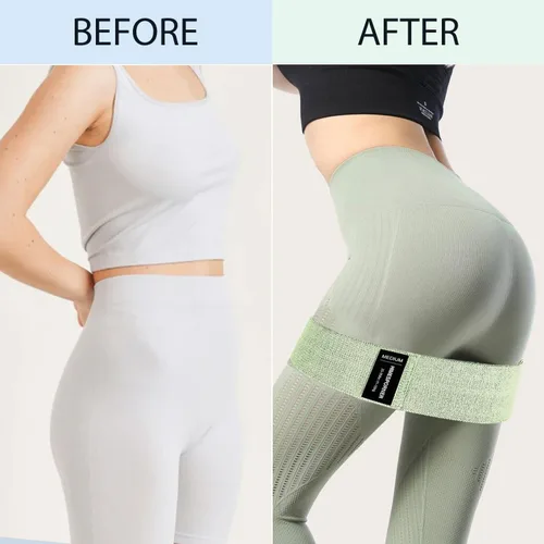Miniatura 5 de HIMESPORNER 9 PCS Fabric Resistance Bands Set for Working Out, Non-Slip Exercise Booty Bands for Women & Men Leg and Glutes with Hair Ties and Tape