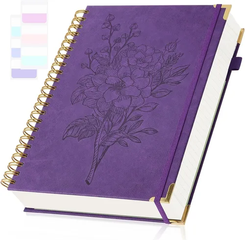 Miniatura 7 de Cuadernos de diario A5, cuaderno de espiral de tapa dura, cuaderno de cuero para mujeres y niñas, cuaderno de rayas universitarias con páginas
