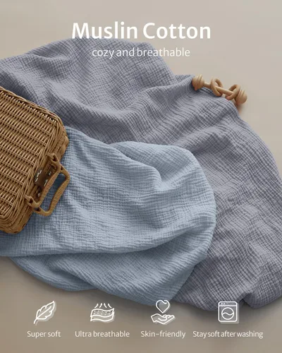 Miniatura 2 de Blissful Diary Sábanas de Muselina para Mini Cuna, Sábanas de Colchón Ajustables para Pack and Play, Pack N Play, Algodón Suave para Niños y Niñas