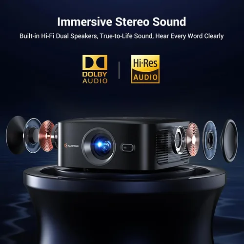 Miniatura 11 de Proyector inteligente Google TV con licencia oficial 1500 ANSI, HAPPRUN 4K Full HD Home Theater con enfoque automático, sonido Dolby, Wi-Fi