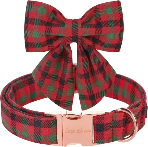 Miniatura 19 de Unique style paws Collar de perro con corbata, collar de perro a cuadros rosa y verde, el mejor regalo para perros pequeños, medianos y grandes, S