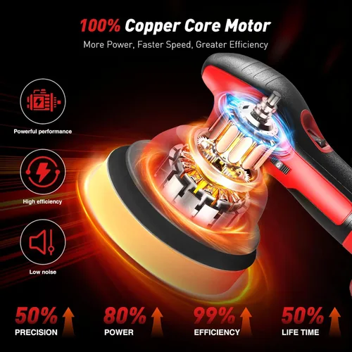 Miniatura 6 de Pulidora de búfer inalámbrica de coche de 6 pulgadas: kit de búfer de coche con 2 baterías de 4000 mAh, bloque de órbita de 8 mm y control de 6
