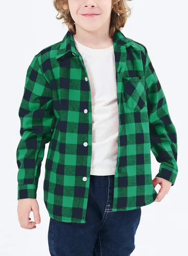 Miniatura 4 de Yinggeli Camisas a cuadros para niños y niñas, camisas de vestir de franela de manga larga con botones 2T - 8T