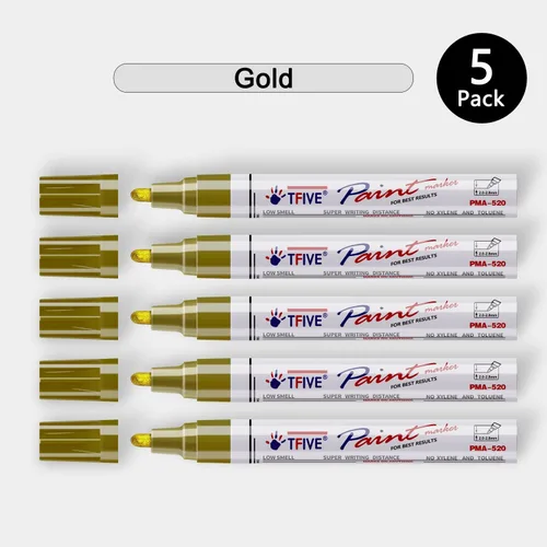 Miniatura 7 de TFIVE Rotuladores de pintura dorados, paquete de 5 rotuladores permanentes a base de aceite, punta media, impermeables y de secado rápido