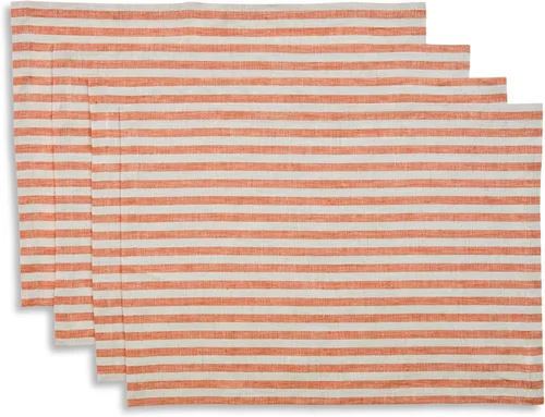 Miniatura 29 de Solino Home Amalfi - Manteles individuales a rayas, de 14 x 19 pulgadas, juego de 4 unidades, tela natural, lino europeo, 100 % lino puro, hechos a
