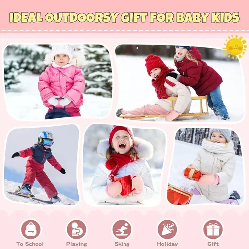 Miniatura 7 de Winter Mittens Gloves Beanie Hat Set for Kids Baby Toddler Children, Thick Warm Knit Fleece Lined Thermal Set for Boys Girls