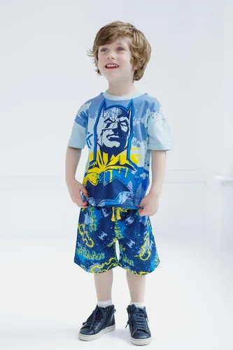 Miniatura 2 de DC Comics Conjunto de camiseta de Batman de la Liga de la Justicia y pantalones cortos de rizo francés para niños pequeños y grandes