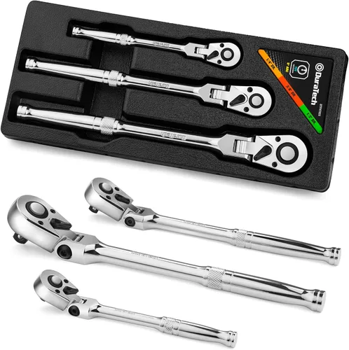 Miniatura 9 de DURATECH Manija de trinquete de 3/8 pulgadas con cabeza flexible, llave de trinquete de 72 dientes, de liberación rápida, interruptor reversible