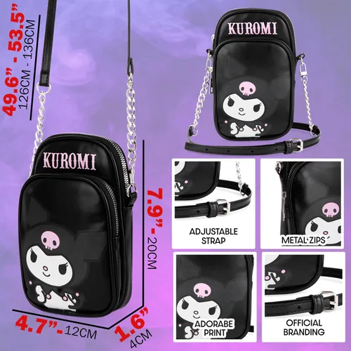 Miniatura 6 de Get Trend Bolsa cruzada para teléfono para niñas, pequeña bolsa de hombro para viajes, escuela, regalos para niñas Kuromi negro