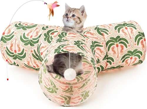 Miniatura 26 de Tempcore Túnel para gatos con tubo de juguete, túneles plegables de 3 vías para gatos, túneles para mascotas aburridas con agujero y pelota, juguete