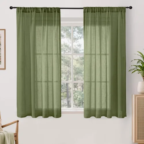 Miniatura 119 de BGment Cortinas de lino café de 30 pulgadas de largo para ventana pequeña, cortinas de media ventana beige semitransparentes ligeras con bolsillo