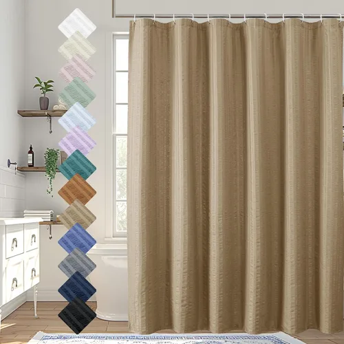Miniatura 56 de Aiyufeng Moga - Cortina de ducha verde salvia, cortinas de ducha texturizadas en relieve 3D para baño, cortina de baño de tela de poliéster de lujo