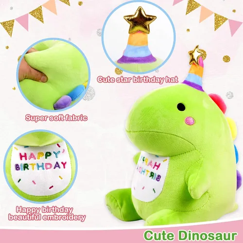 Miniatura 4 de Peluche de Dinosaurio de Cumpleaños - Juguete de Peluche Verde de 12" con Luz y Música de Feliz Cumpleaños, Peluche de Dino con Peso, Lindos Regalos