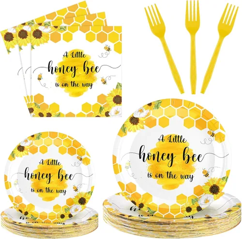 Miniatura 11 de Sunnyray 96 platos y servilletas para baby shower, suministros de decoración de fiesta, baby shower, platos de postre, servilletas y tenedores
