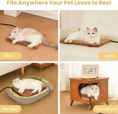 Miniatura 6 de Almohadilla térmica para mascotas para gatos y perros, interior y exterior, impermeable, con calefacción, cama para perros, cable resistente a