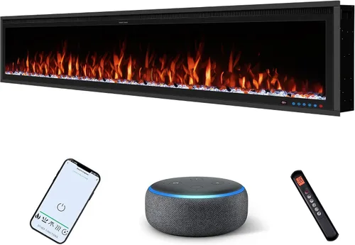 Miniatura 12 de Calentador eléctrico inteligente de 60 pulgadas de ancho, chimenea de imitación empotrada y montada en la pared con control remoto y aplicación, 13