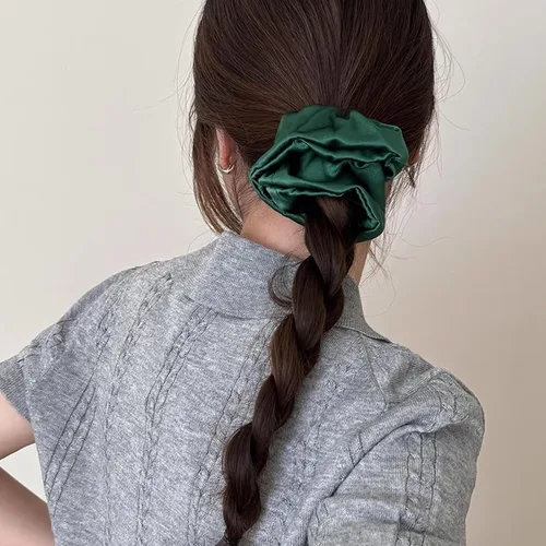 Miniatura 6 de Coleteros de seda de color verde oscuro para dormir, para mujeres y niñas, bandas elásticas de satén sedoso de morera grande, sin daños, accesorios