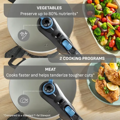 Miniatura 6 de T-fal Trendy - Olla a presión de acero inoxidable, 8.5 cuartos, inducción, mecanismo de bloqueo seguro, apertura fácil y segura, compatible