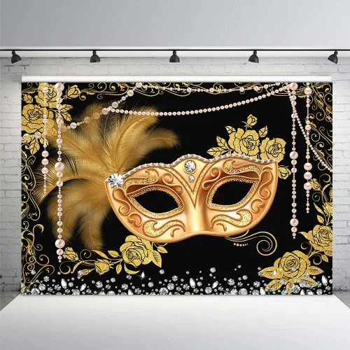Miniatura 7 de MEHOFOND Telón de fondo para baile de máscaras negro plateado, para fotografía de fiesta de máscaras, fondo para Mardi Gras, carnaval, decoración