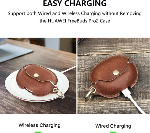 Miniatura 7 de Funda para Huawei FreeBuds Pro2, cuero genuino suave, compatible con Huawei FreeBuds Pro2 funda de carga inalámbrica, marrón