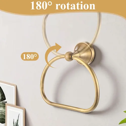 Miniatura 4 de Juego de 2 toallas de mano antiguas y soporte de papel higiénico, anillo de toalla de latón, colgador de rollo de pañuelos, anillo de toallas
