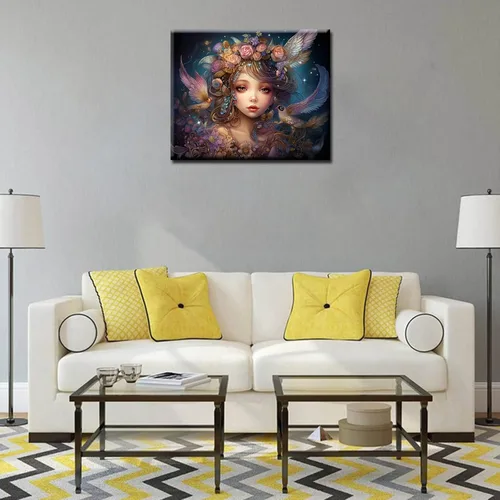 Miniatura 2 de Tucocoo Kit de pintura de corona de ángel para adultos, flores rosadas, pintura por números para niños y adultos, principiantes, hadas, ángel