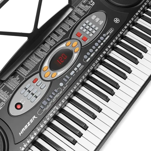 Miniatura 3 de Hamzer Teclado de piano digital de 61 teclas para principiantes, kit de teclado de piano electrónico con soporte, taburete, auriculares, micrófono