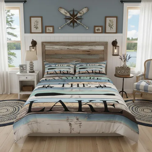 Miniatura 41 de Lake House - Juego de funda de edredón tamaño individual, estilo rústico de granja vieja para niños, adolescentes y adultos, decoración
