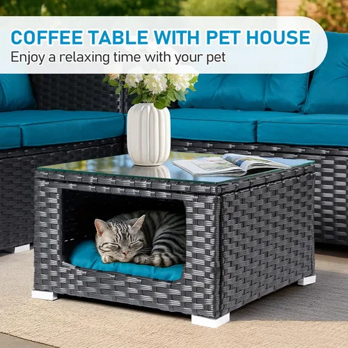 Miniatura 2 de Outvita Juego de 4 muebles de patio al aire libre, juego de sofá de conversación de ratán de polietileno, muebles exteriores de mimbre para todo