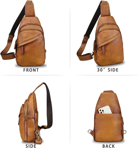 Miniatura 4 de Bolso de cuero genuino para hombres y mujeres, mochila de cuero vintage, bolso cruzado de hombro a la moda