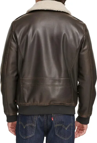 Miniatura 3 de Levi's Men's Faux Leather Aviator Bomber Jacket With Sherpa Collar