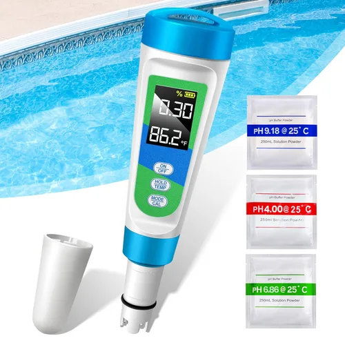 KingSom Probador de sal de piscina,Probador digital de piscina de agua salada y probador de pH para acuario,Probador de salinidad digital de alta