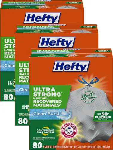 Miniatura 8 de Hefty Bolsas de basura de cocina altas, ultra fuertes, aroma de explosión de limpieza, 13 galones, 40